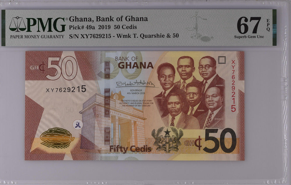 Ghana 50 Cedis 2019 P 49 a Superb Gem UNC PMG 67 EPQ