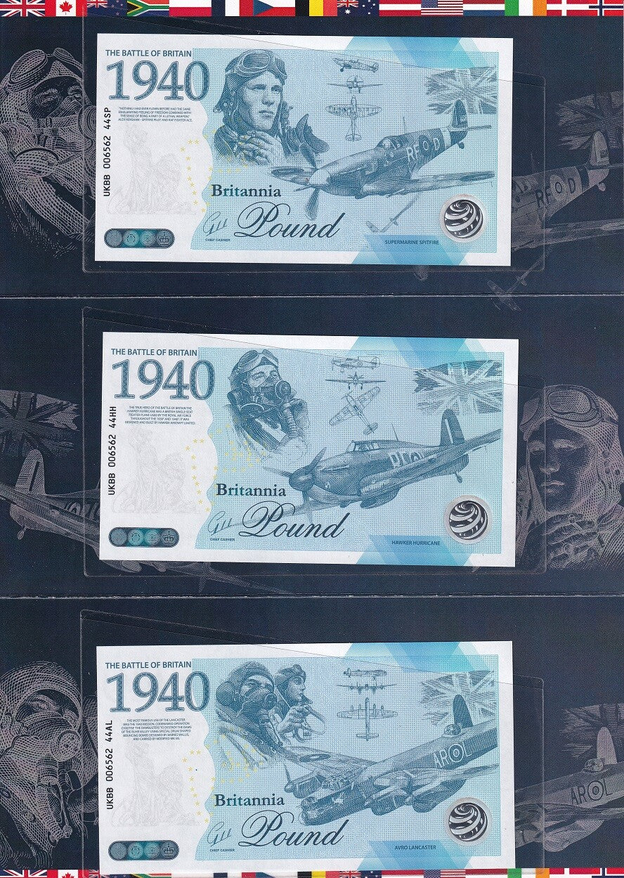 Set 3 Battle of Britain Commemorative 2023 Britannia Pound Collection W/Folder