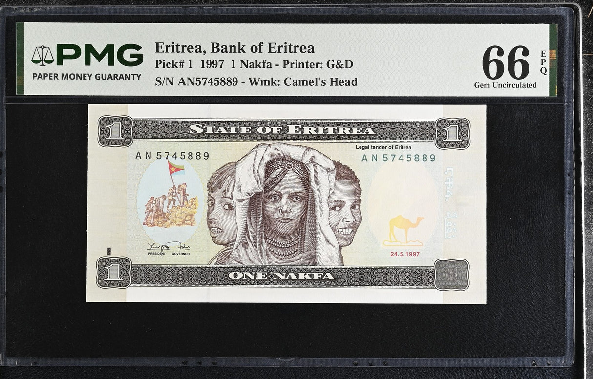 Eritrea 1 Nakfa 1997 P 1 Gem UNC PMG 66 EPQ