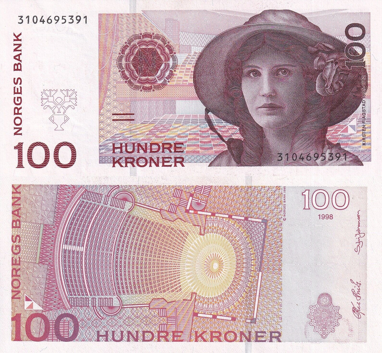 Norway 100 Kroner 1998 P 47 a AUnc