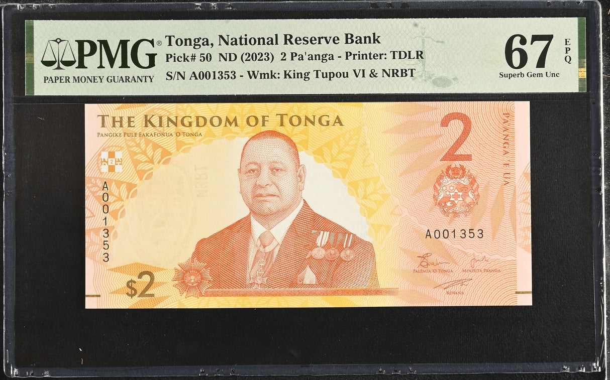 Tonga 2 Pananga ND 2023 P 50 Superb Gem UNC PMG 67 EPQ