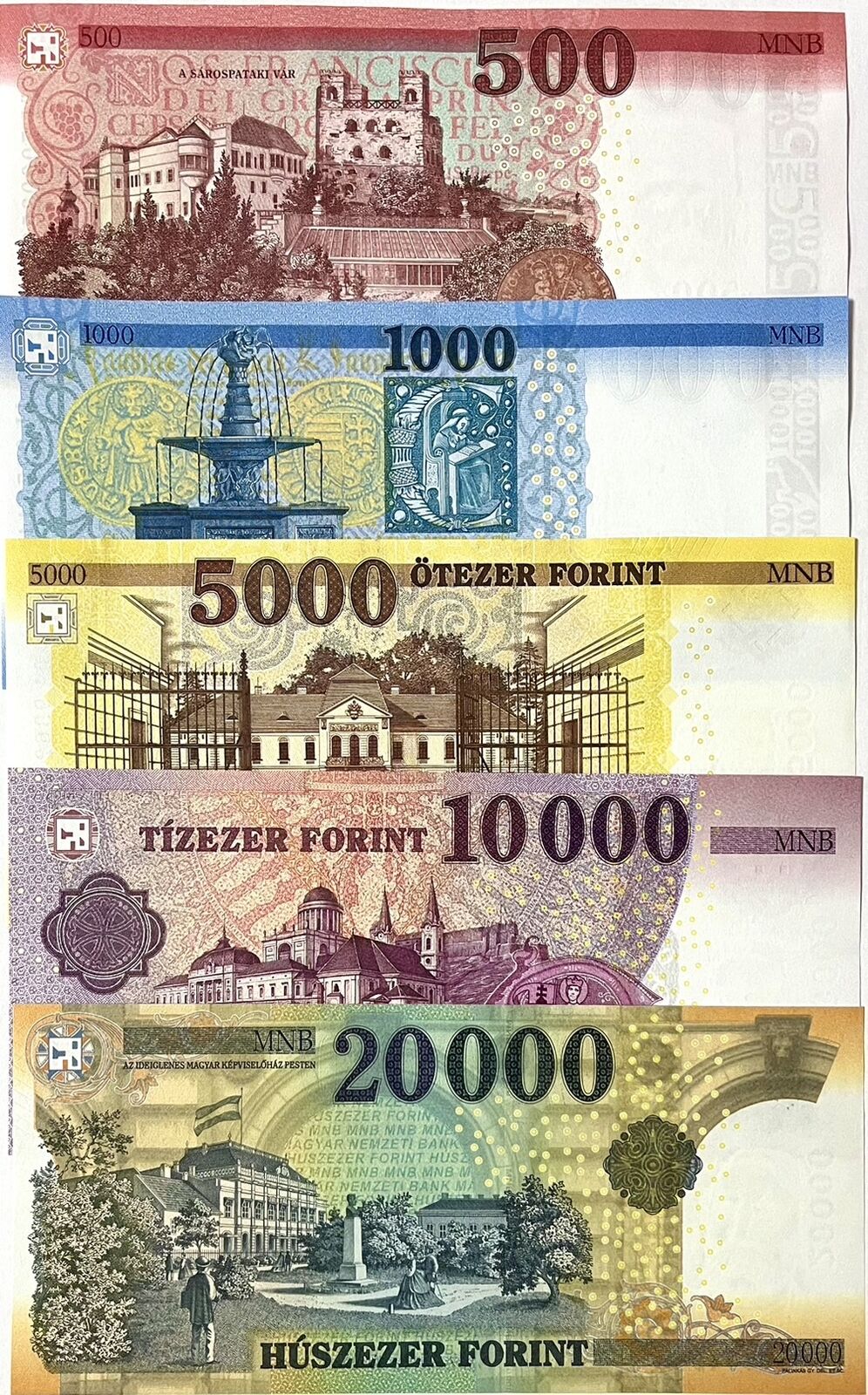 Hungary Set 5 UNC 500 1000 5000 10000 20000 Forint Random Year P 202 203-206 207