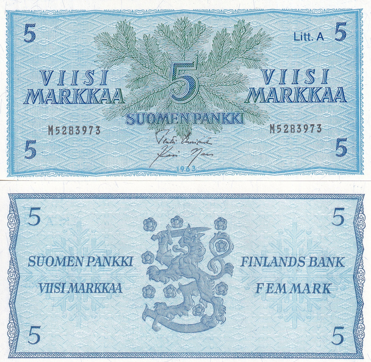 Finland 5 Markka 1963 P 103 Litt. A UNC
