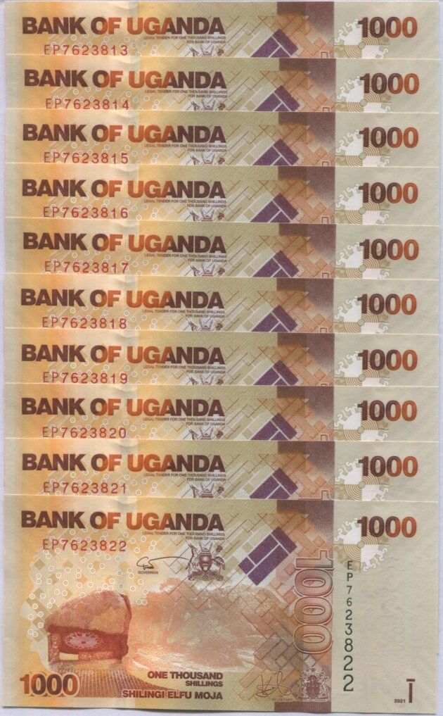 Uganda 1000 Shillings 2021 P 49 UNC LOT 10 PCS 1/10 BUNDLE