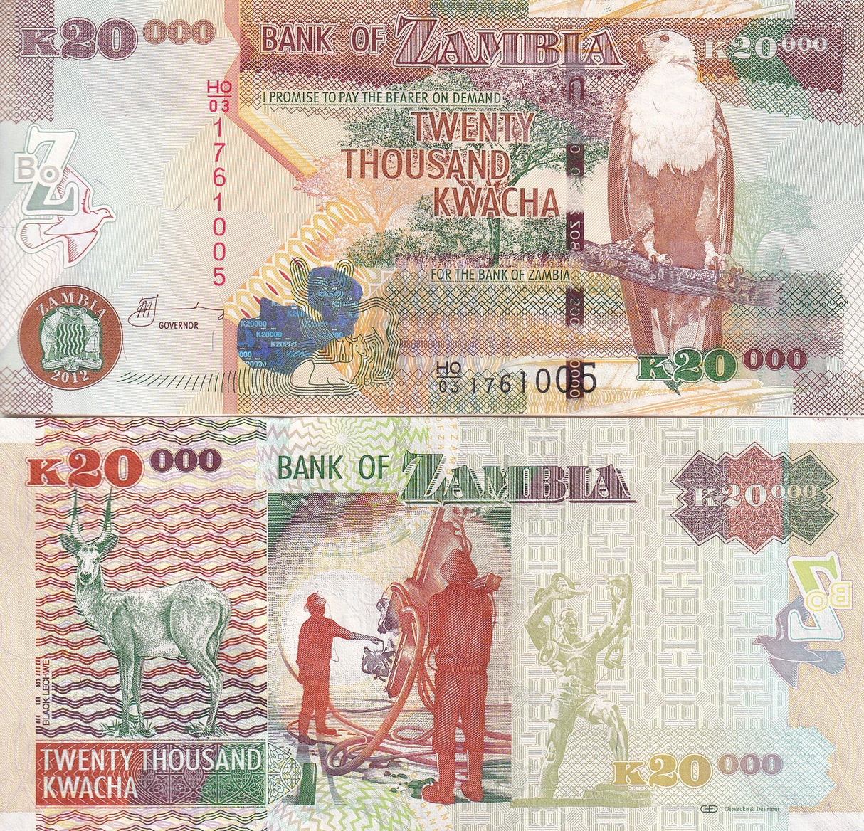 Zambia 20000 Kwacha 2012 P 47 h UNC