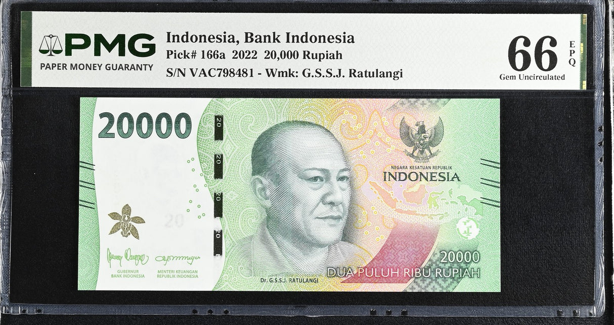 Indonesia 20000 Rupiah 2022 P 166 a Gem UNC PMG 66 EPQ