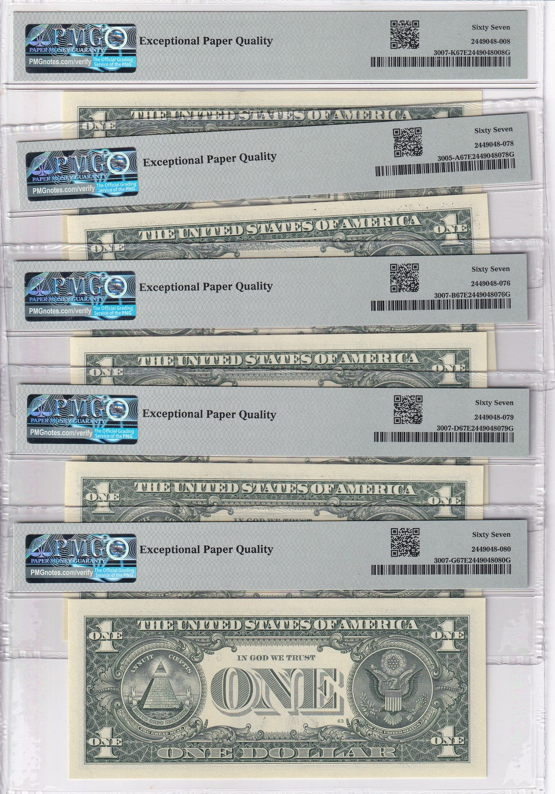 United States SET 5 ,1 Dollar USA FRN Mixed State Superb Gem UNC PMG 67 EPQ