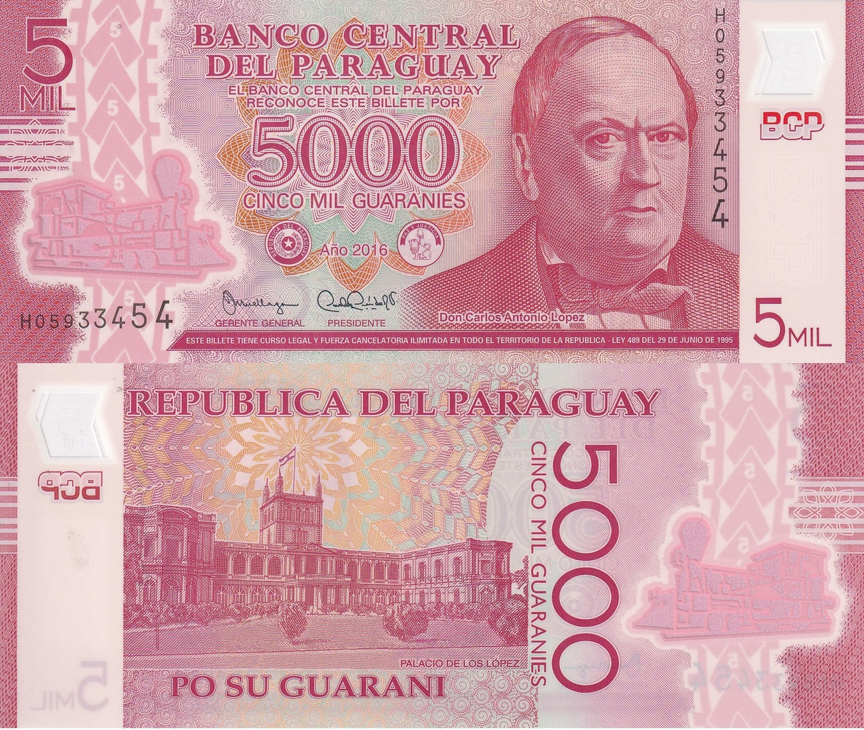 Paraguay 5000 Guaranies 2016 Polymer P 234 b UNC