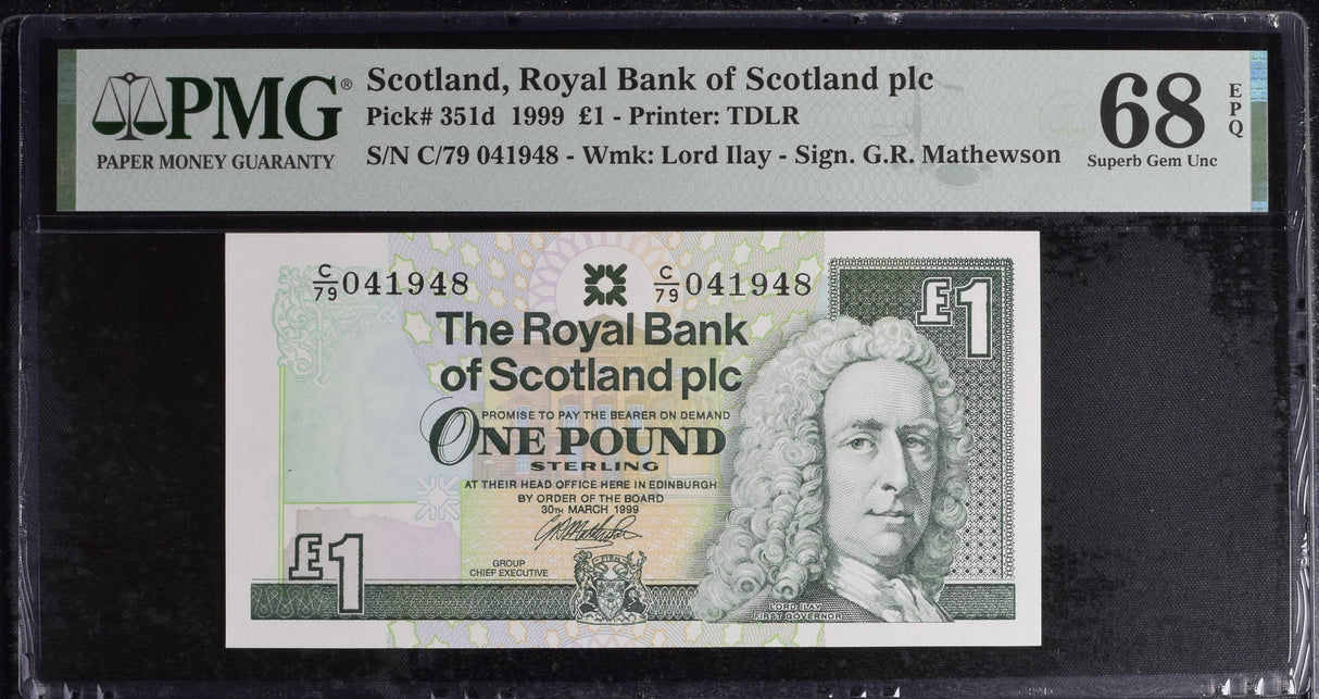 Scotland 1 Pound 1999 P 351 d Superb Gem UNC PMG 68 EPQ Top Pop