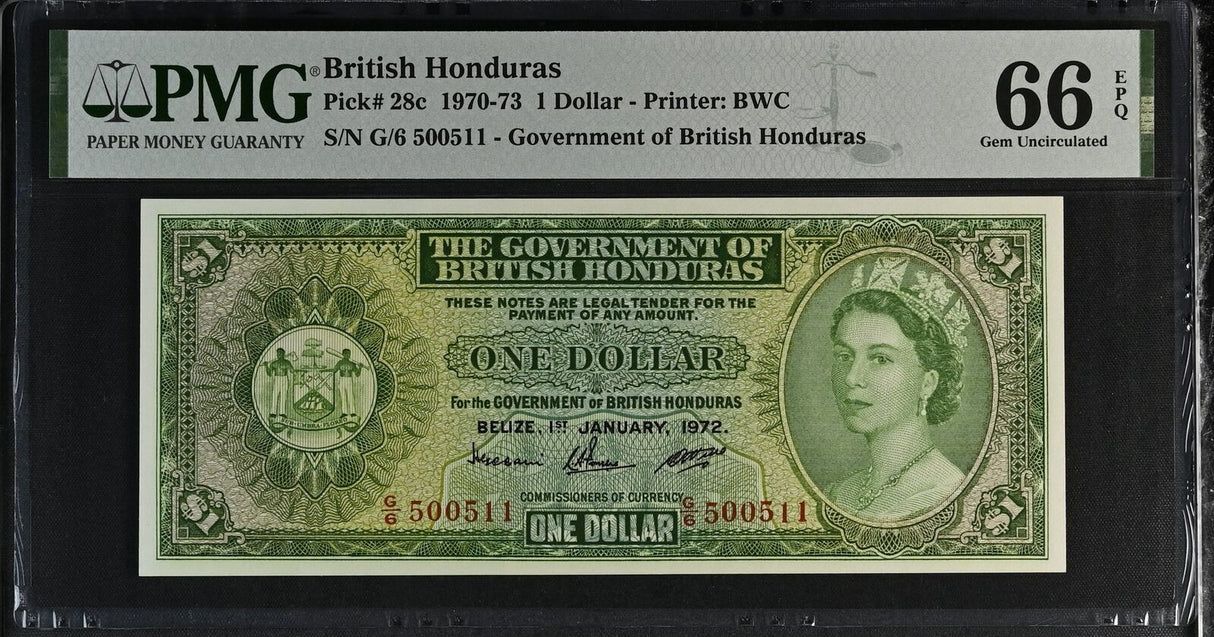 British Honduras 1 Dollar 1972 P 28 c Gem UNC PMG 66 EPQ
