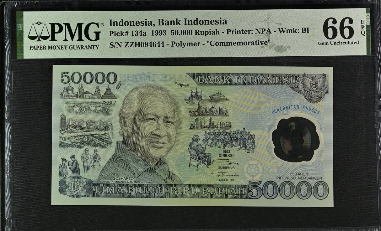 Indonesia 50000 Rupiah 1993 P 134 a Polymer Gem UNC PMG 66 EPQ