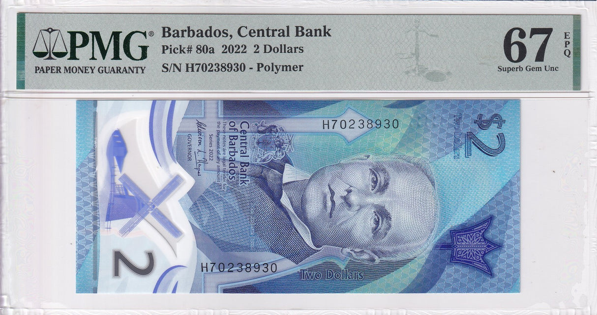 Barbados 2 Dollars 2022 POLYMER P 80 a Superb Gem UNC PMG 67 EPQ