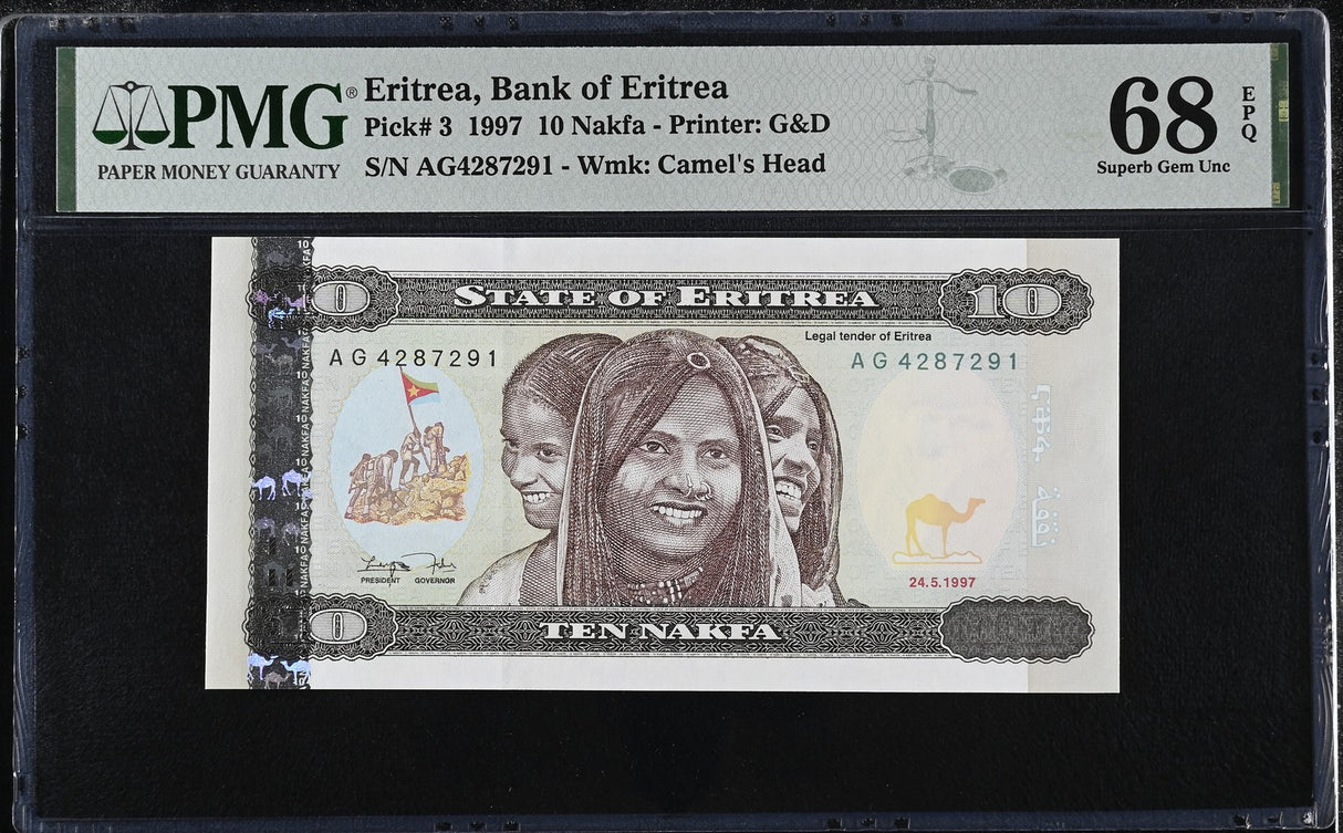 Eritrea 10 Nakfa 1997 P 3 Superb Gem UNC PMG 68 EPQ