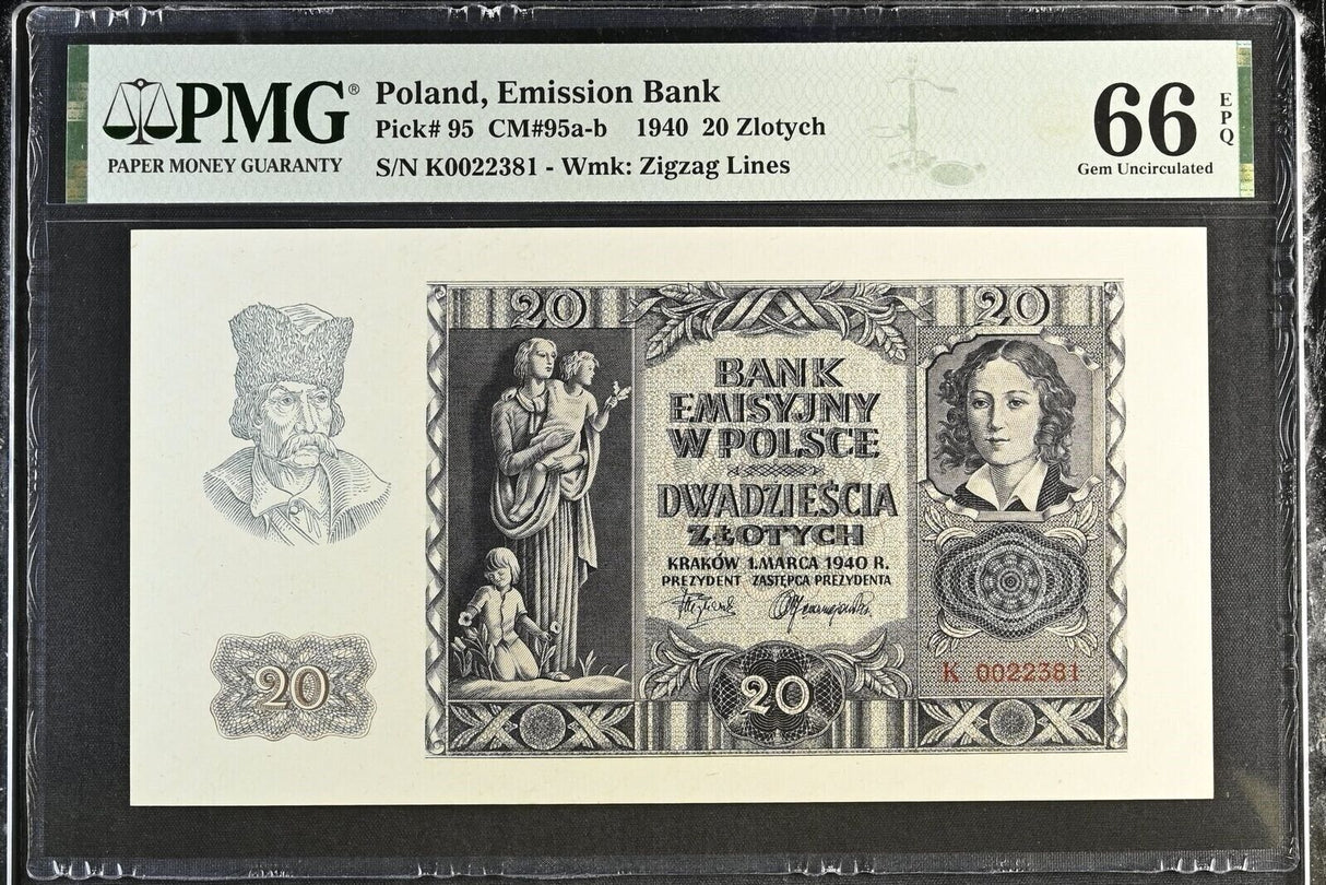 Poland 20 Zlotych 1940 P 95 Gem UNC PMG 66 EPQ