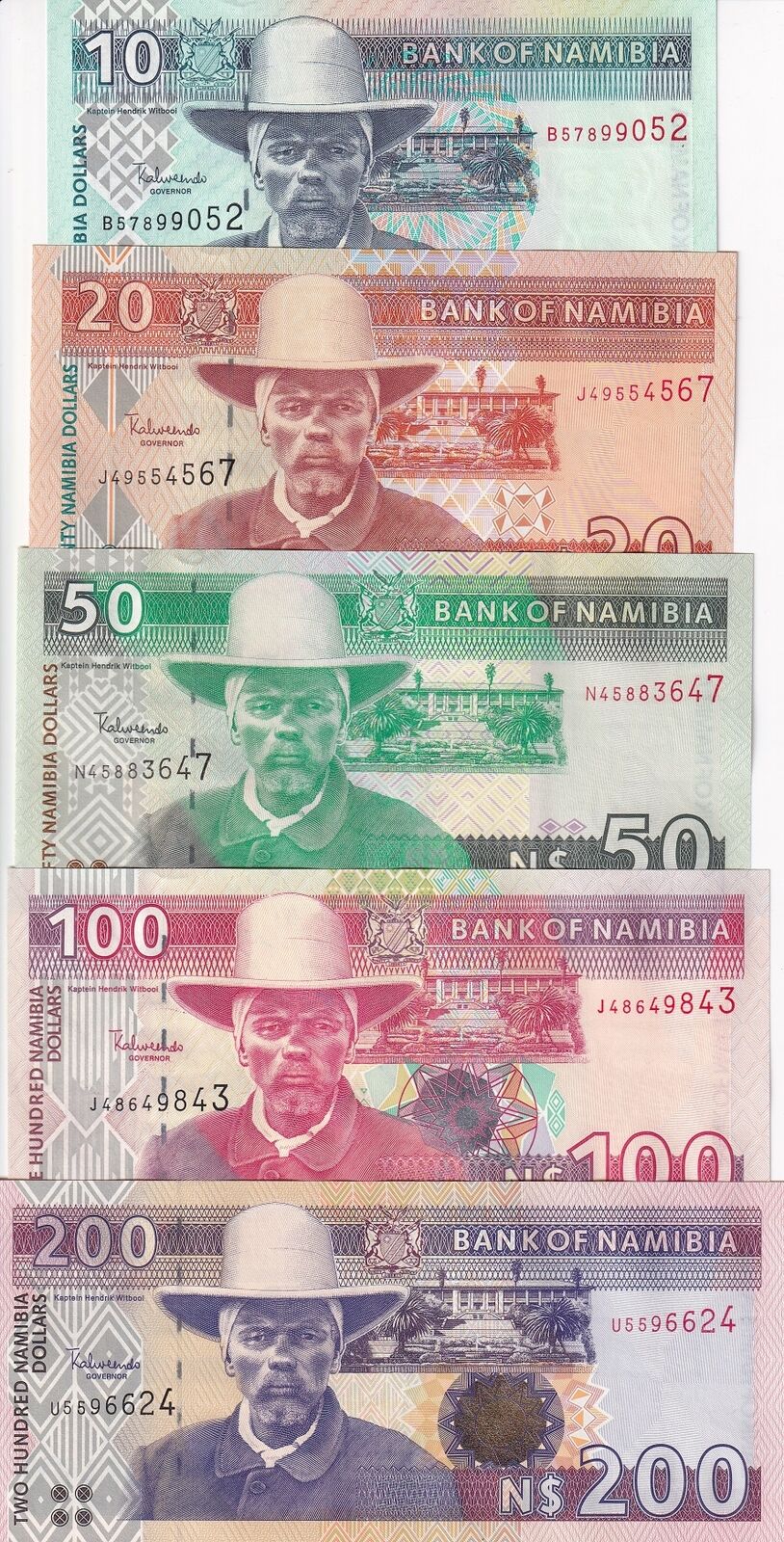 Namibia set 5 UNC 10 20 50 100 200 D. 1993 Mixed Year P 4 6 8 9A P 10b UNC