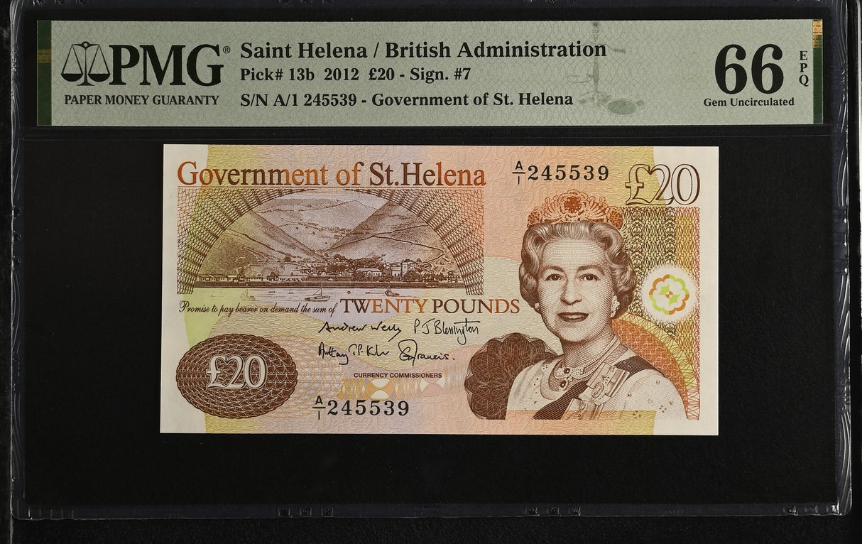 St. Helena 20 Pounds 2012 Prefix A/1 P 13 b Gem UNC PMG 66 EPQ