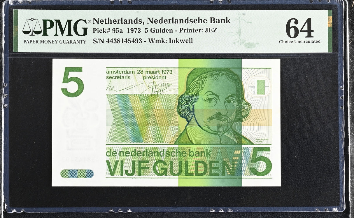 Netherlands 5 Gulden 1973 P 95 a Choice UNC PMG 64