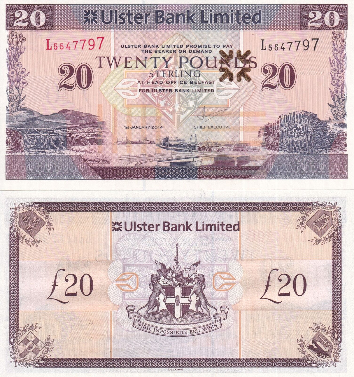 Northern Ireland 20 Pounds 2014 P 342 b UNC