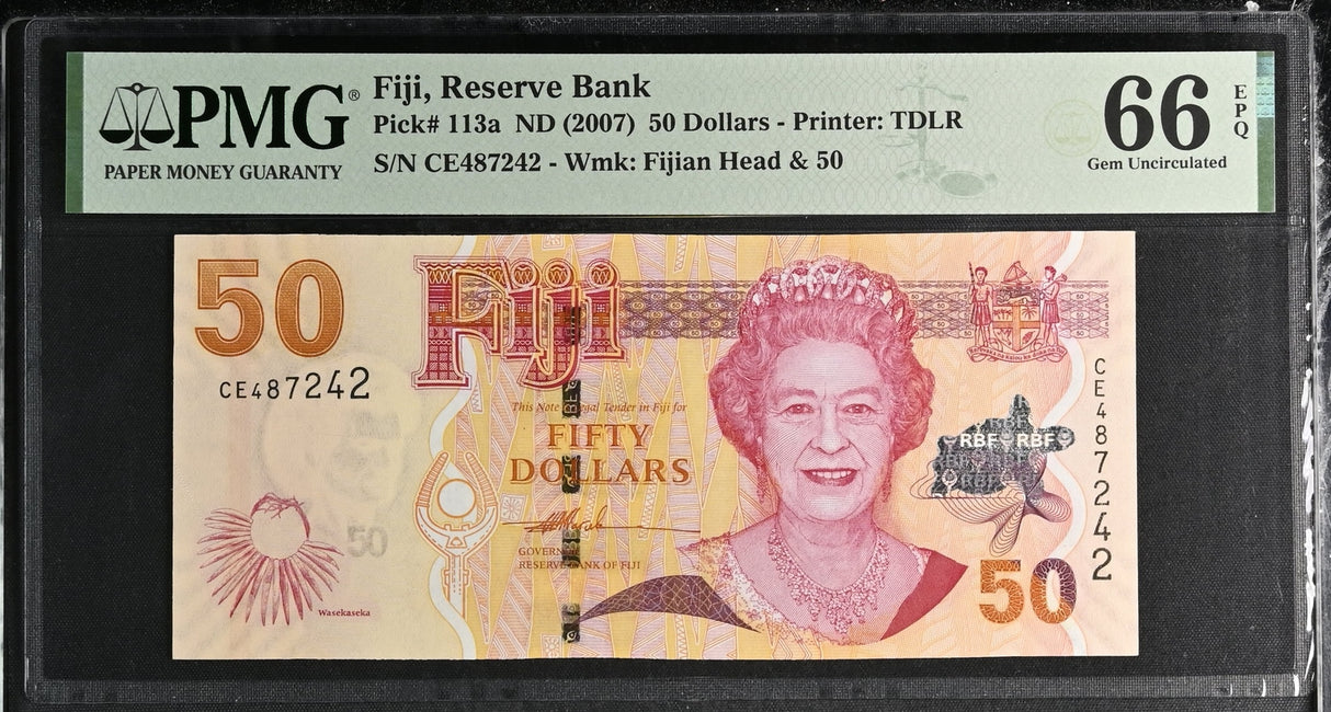 Fiji 50 Dollars ND 2007 P 113 a Gem UNC PMG 66 EPQ