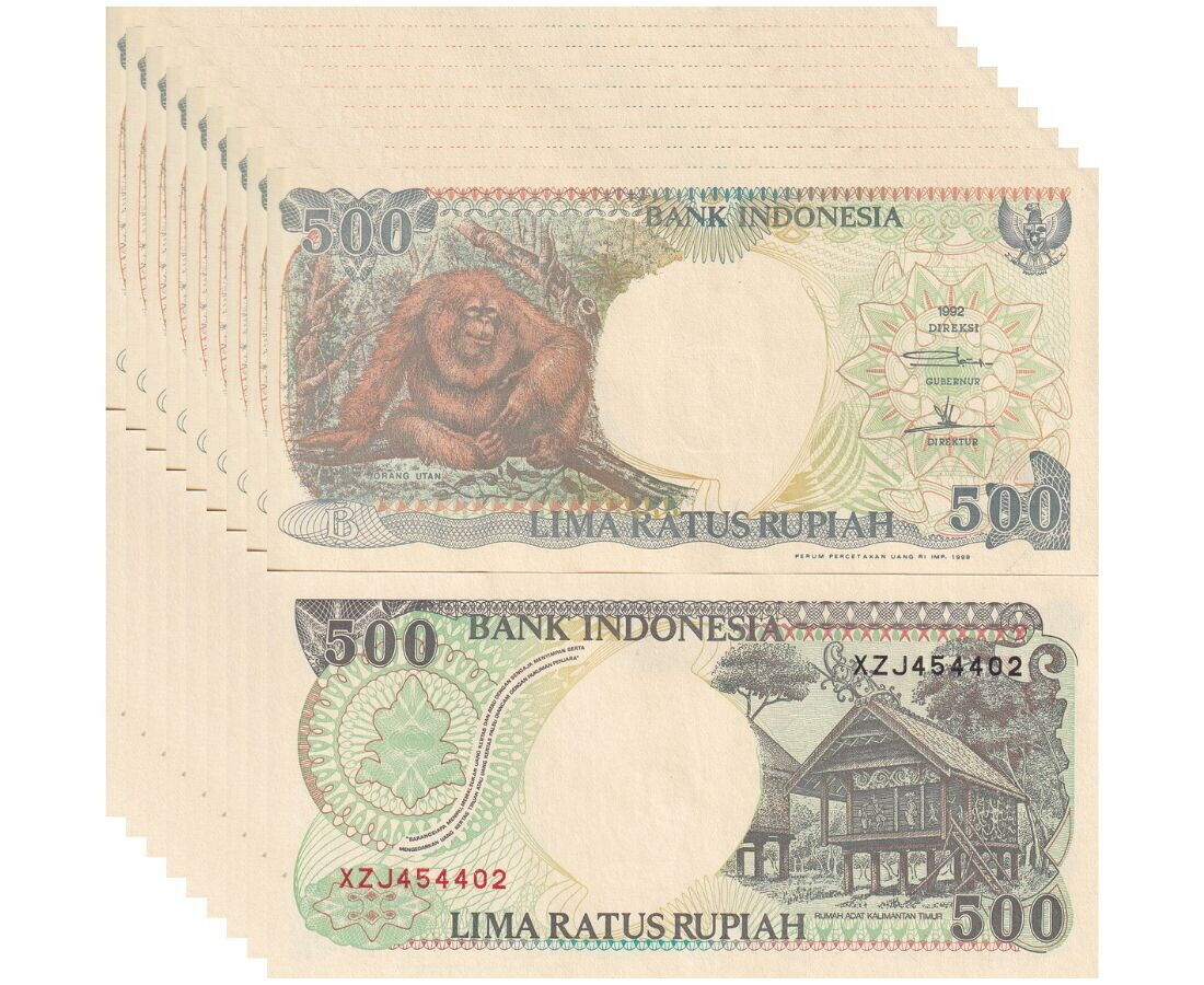 Indonesia 500 Rupiah 1992/Mixed Years P 128 Monkey Replacement X UNC LOT 10 PCS