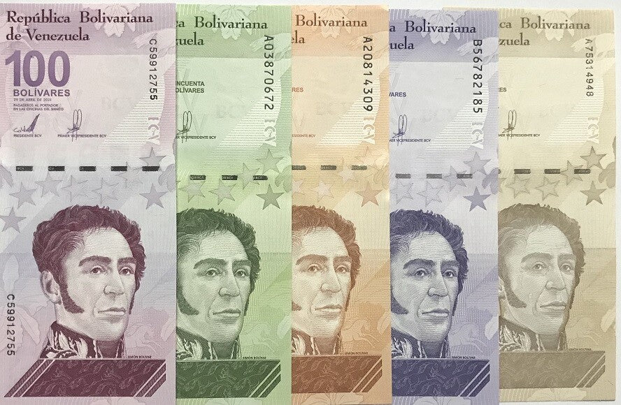 Venezuela Set 5 UNC 5 10 20 50 100 Bolivare Digitales P 115 116 117 118 119 NR