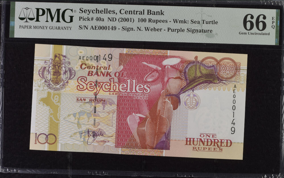 Seychelles 100 Rupees ND 2001 P 40 b Gem UNC PMG 66 EPQ