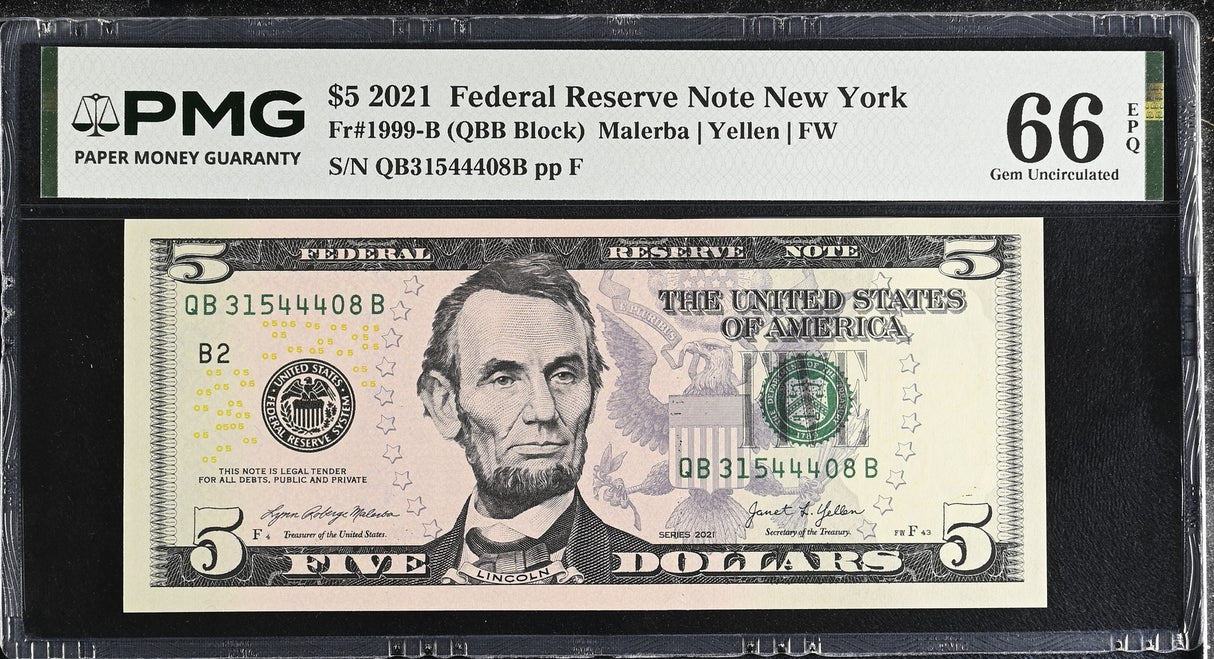 United States 5 Dollars Usa 2021 P 551 B New York Superb Gem UNC PMG 66 EPQ