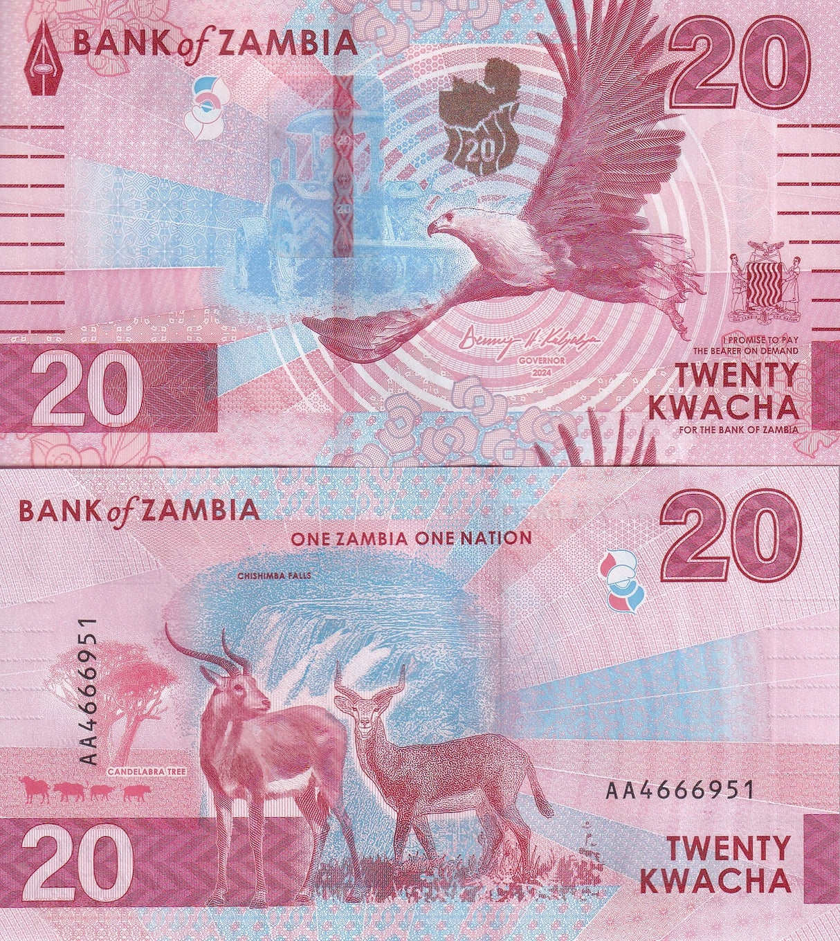 Zambia Set 4 Pcs 10 20 200 500 Kwacha 2024 2025 P 62 63 66 67 NEW UNC