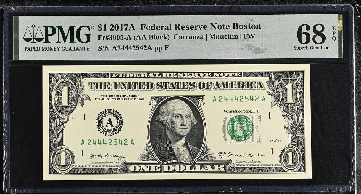 United States 1 Dollar USA 2017A P 544 A Boston A-A Superb Gem UNC PMG 68 EPQ