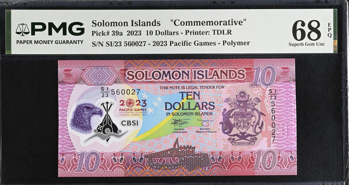 Solomon Islands 10 Dollars ND 2023 P 39 a Comm. Superb Gem UNC PMG 68 EPQ PNB