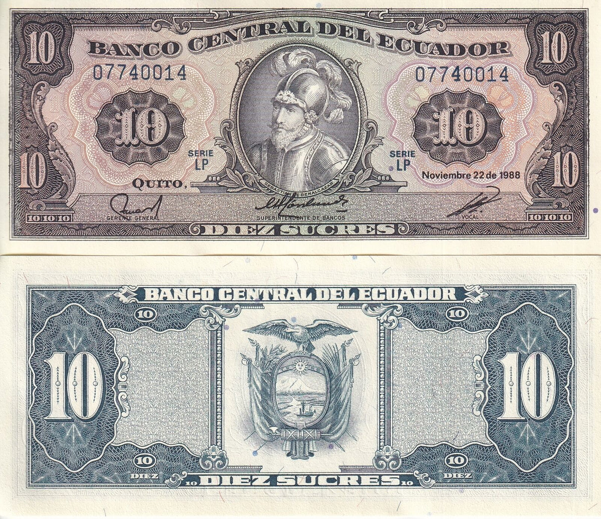 Ecuador 10 Sucres 1988 P 121 UNC