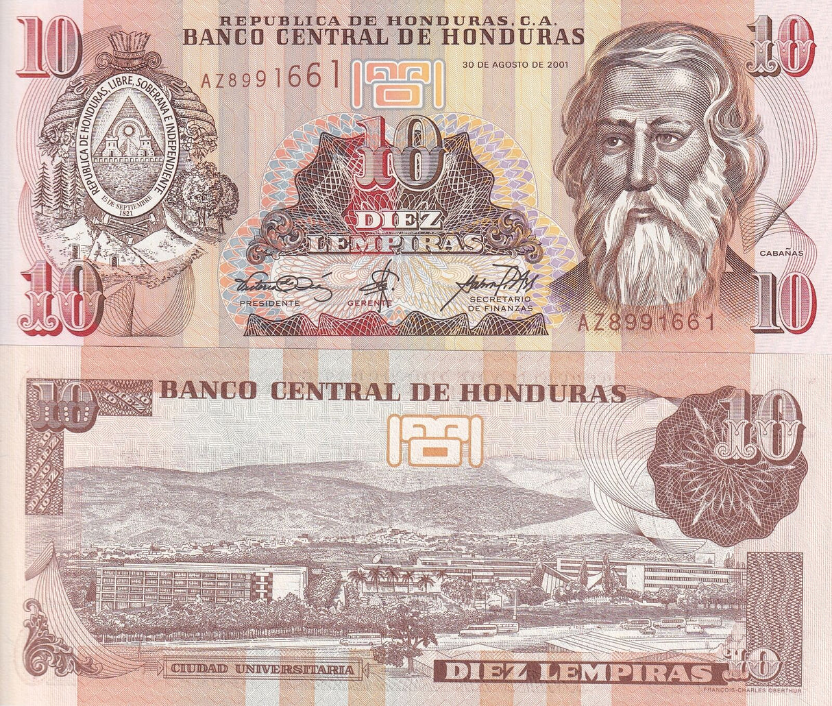 Honduras 10 Lempiras 2010 P 86 UNC