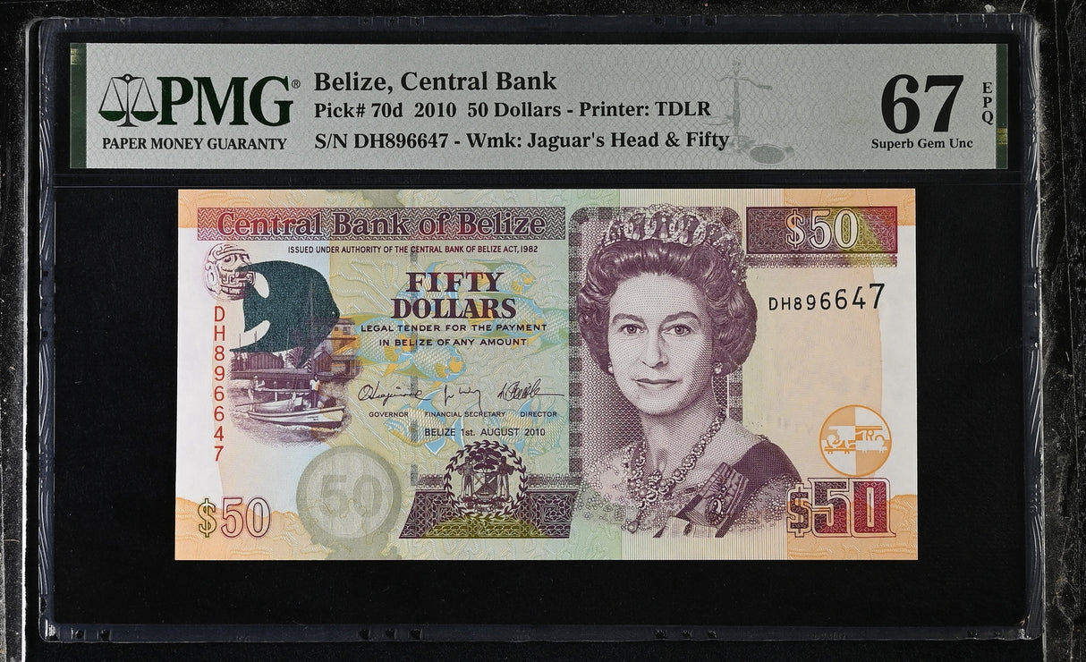 Belize 50 Dollars 2010 P 70 d QEII Superb Gem UNC PMG 67 EPQ