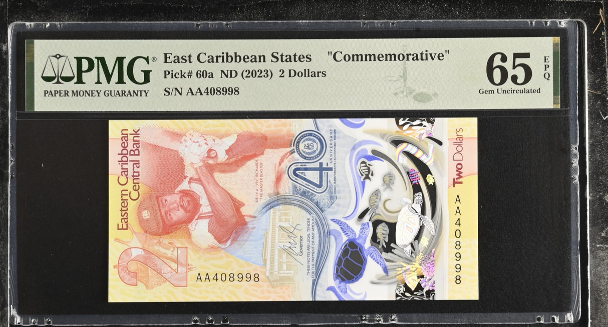 East Caribbean States 2 Dollars ND 2023 P 60 a Commemorative Gem UNC PMG 65 EPQ
