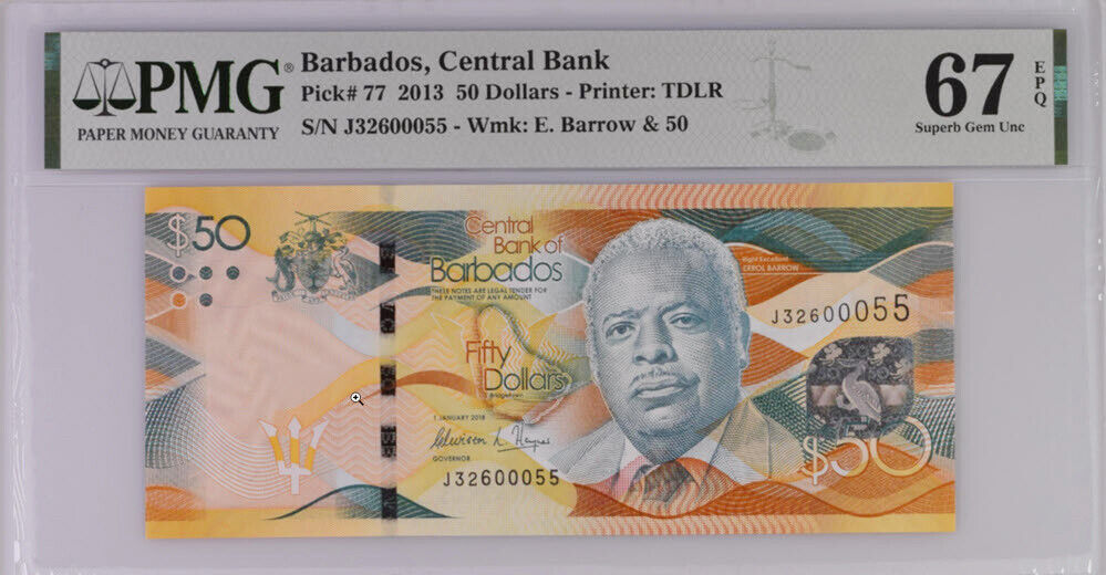 Barbados 50 Dollars 2013 P 77 Superb Gem UNC PMG 67 EPQ