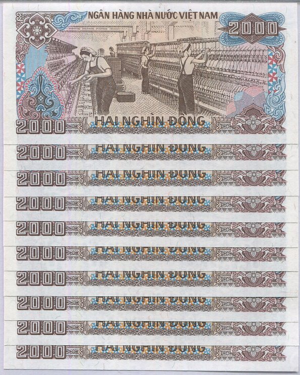 Vietnam 2000 Dong 1988 P 107 UNC LOT 10 PCS 1/10 BUNDLE