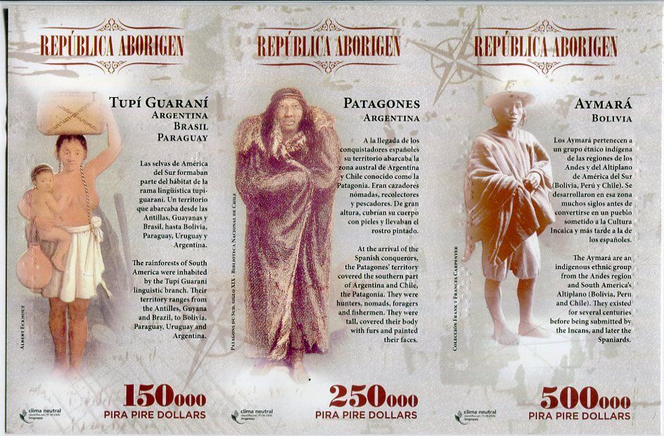 Republica Aborigen UNCUT SHEET 3 Pcs 150 250 500 Pira Pire Dollars 2014 POLYMER