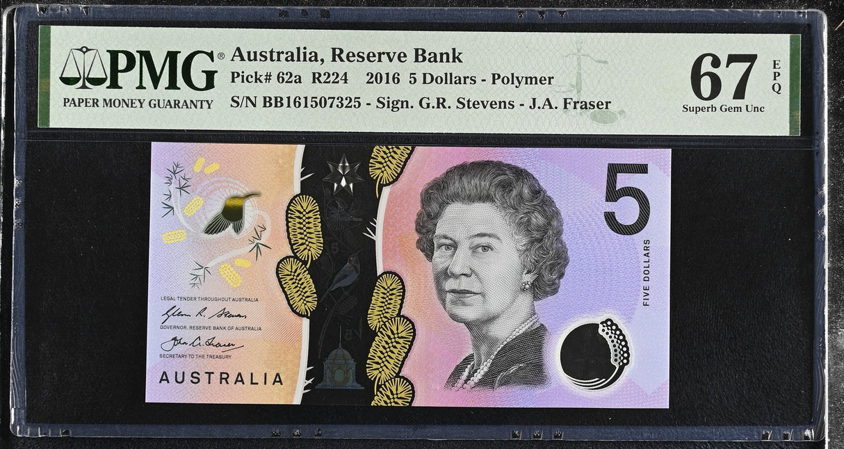 Australia 5 Dollars 2016 P 62 a Polymer Superb Gem UNC PMG 67 EPQ