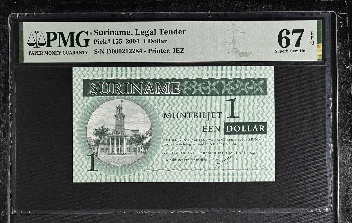 Suriname 1 Dollar 2004 P 155 Superb Gem UNC PMG 67 EPQ