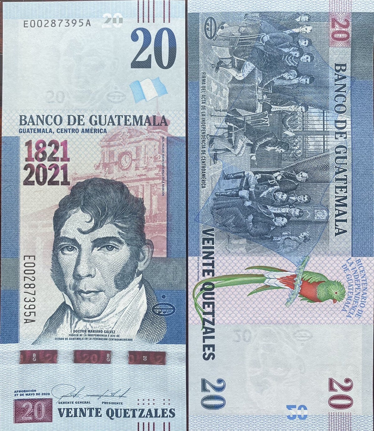 Guatemala 20 Quetzales 2021 200 Year Independence Commemorative P 127 a UNC