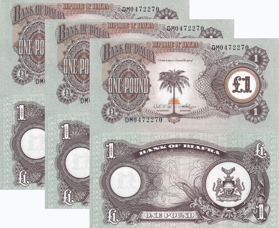 Biafra 1 POUND ND 1968-1969 P 5 UNC LOT 3 PCS