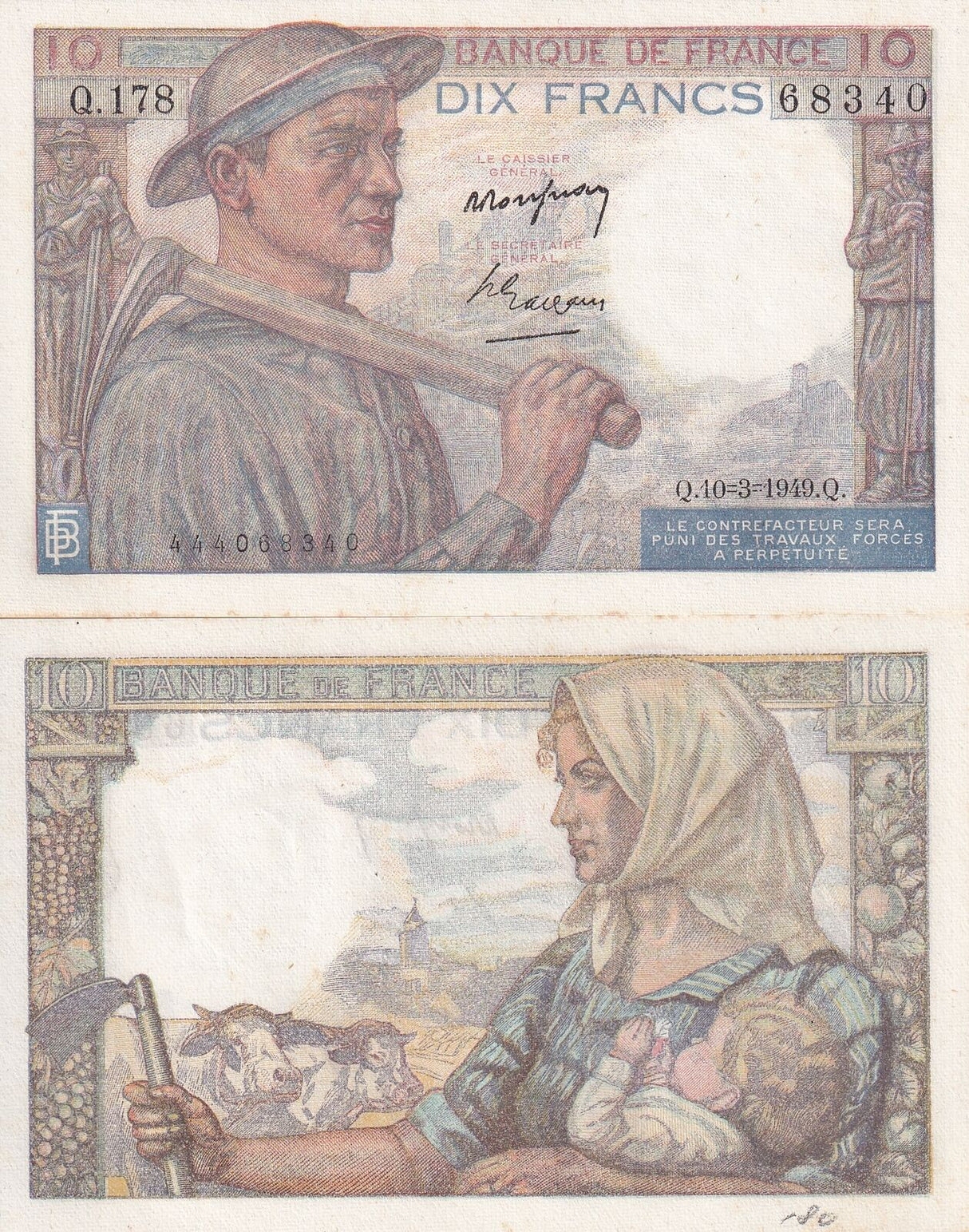 France 10 Francs 1949 P 99 f AUnc Little Tone