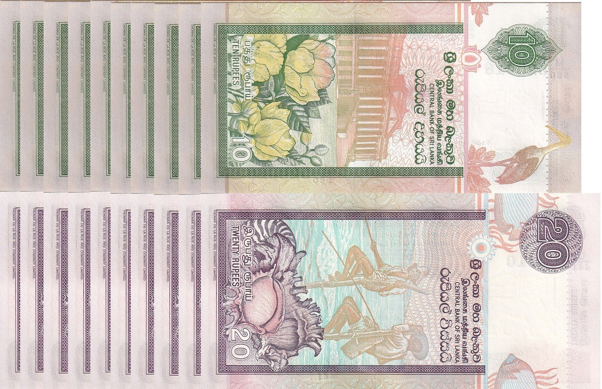 Sri Lanka Set 2 X LOT 10 =20 UNC 10 20 Rupees Random P 108 109