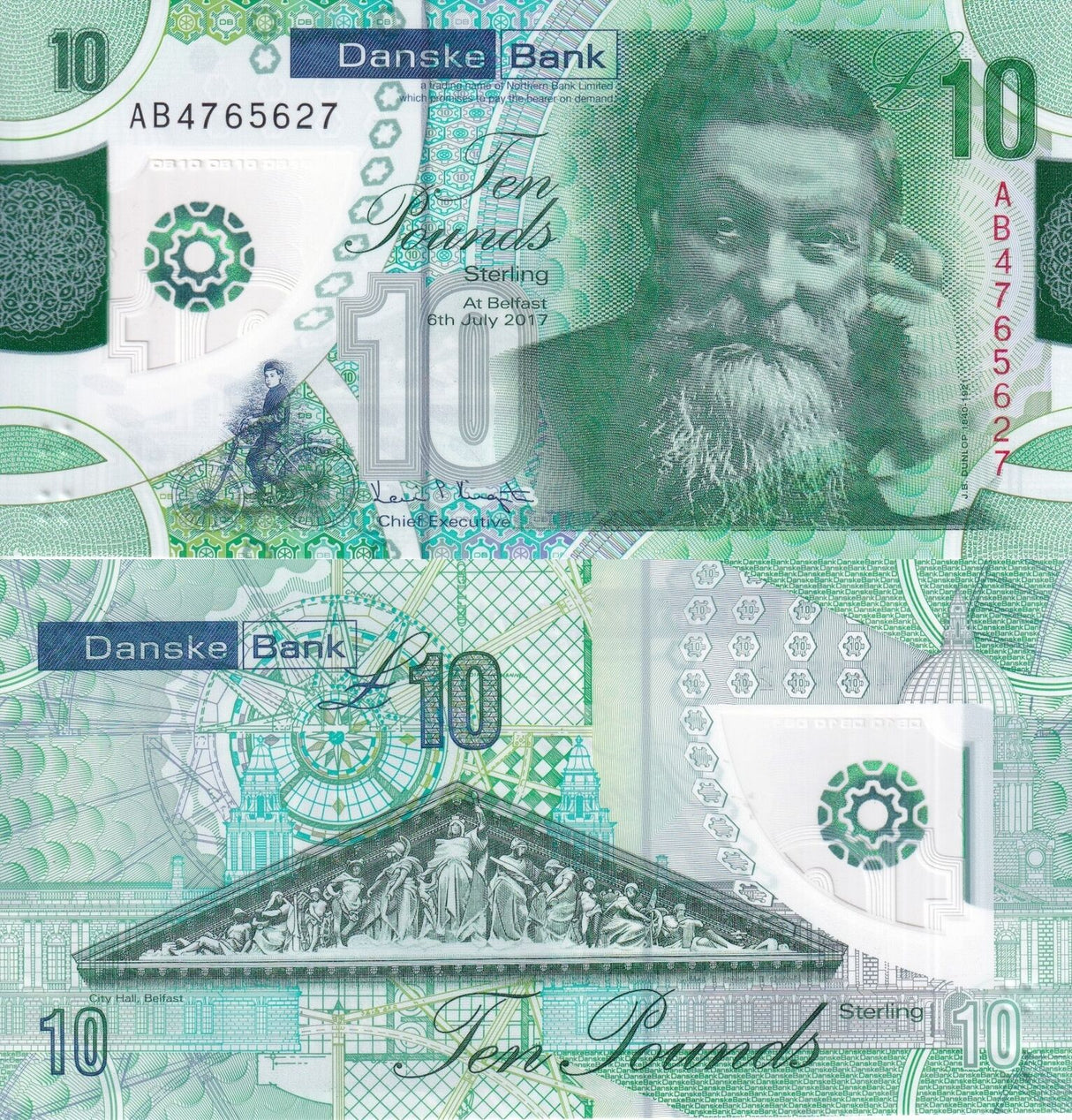 Northern Ireland 10 Pounds DANSKE BANK 2017 2019 P 214 Polymer UNC