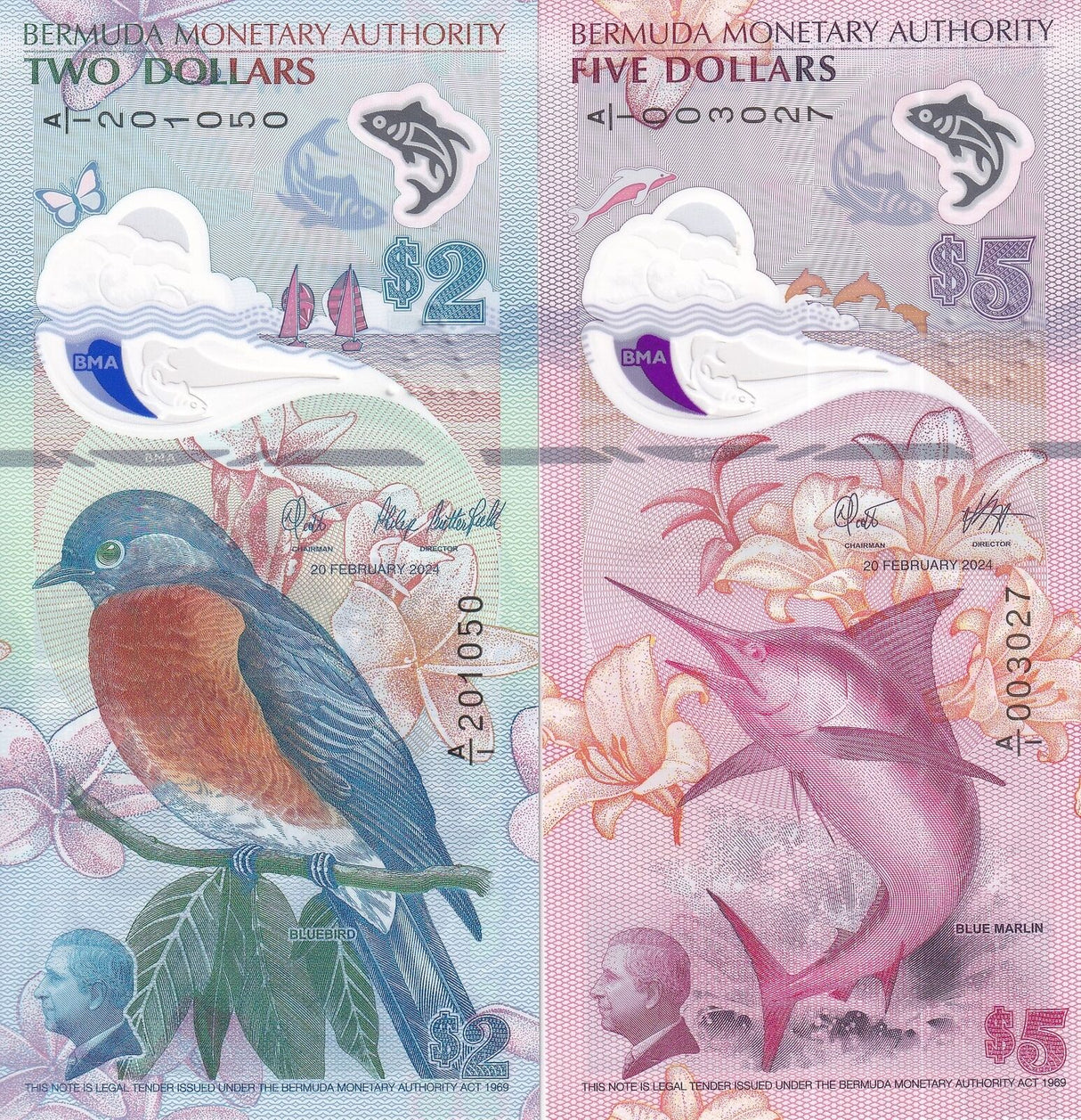 Bermuda Set 2 PCS 2 5 Dollars 2024 P 63 P 64 New Polymer UNC