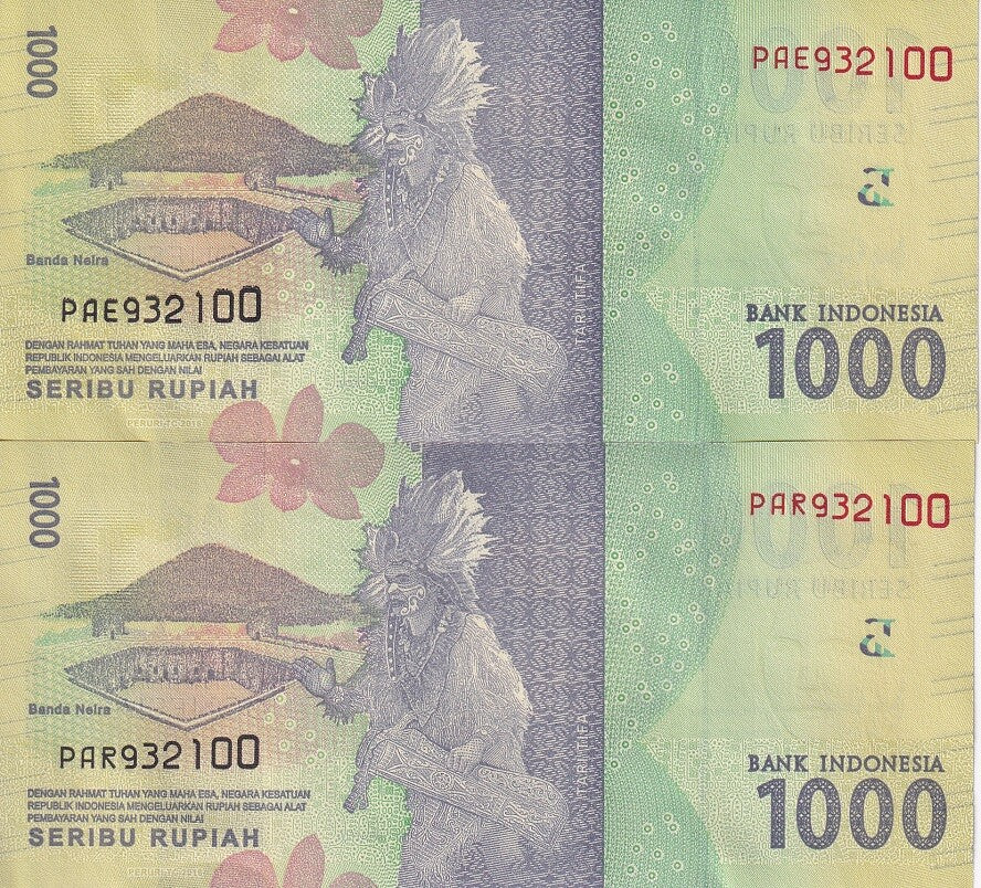 Indonesia set 2 UNC 1000 rupiah 2016 / 2018 P 154 Matching Number