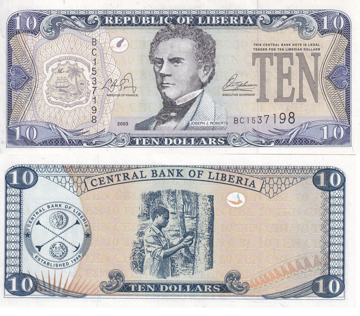 Liberia 10 Dollars 2003 P 27 a UNC