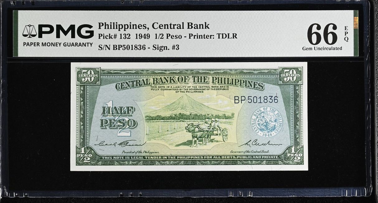 Philippines 1/2 Peso 1949 P 132 Gem UNC PMG 66 EPQ
