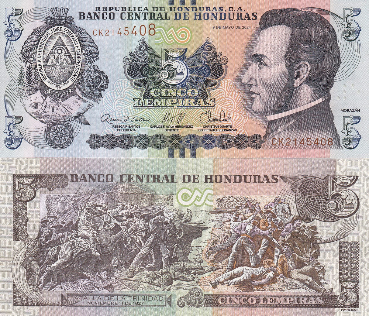 Honduras 5 Lempiras 2024 P 98 g UNC