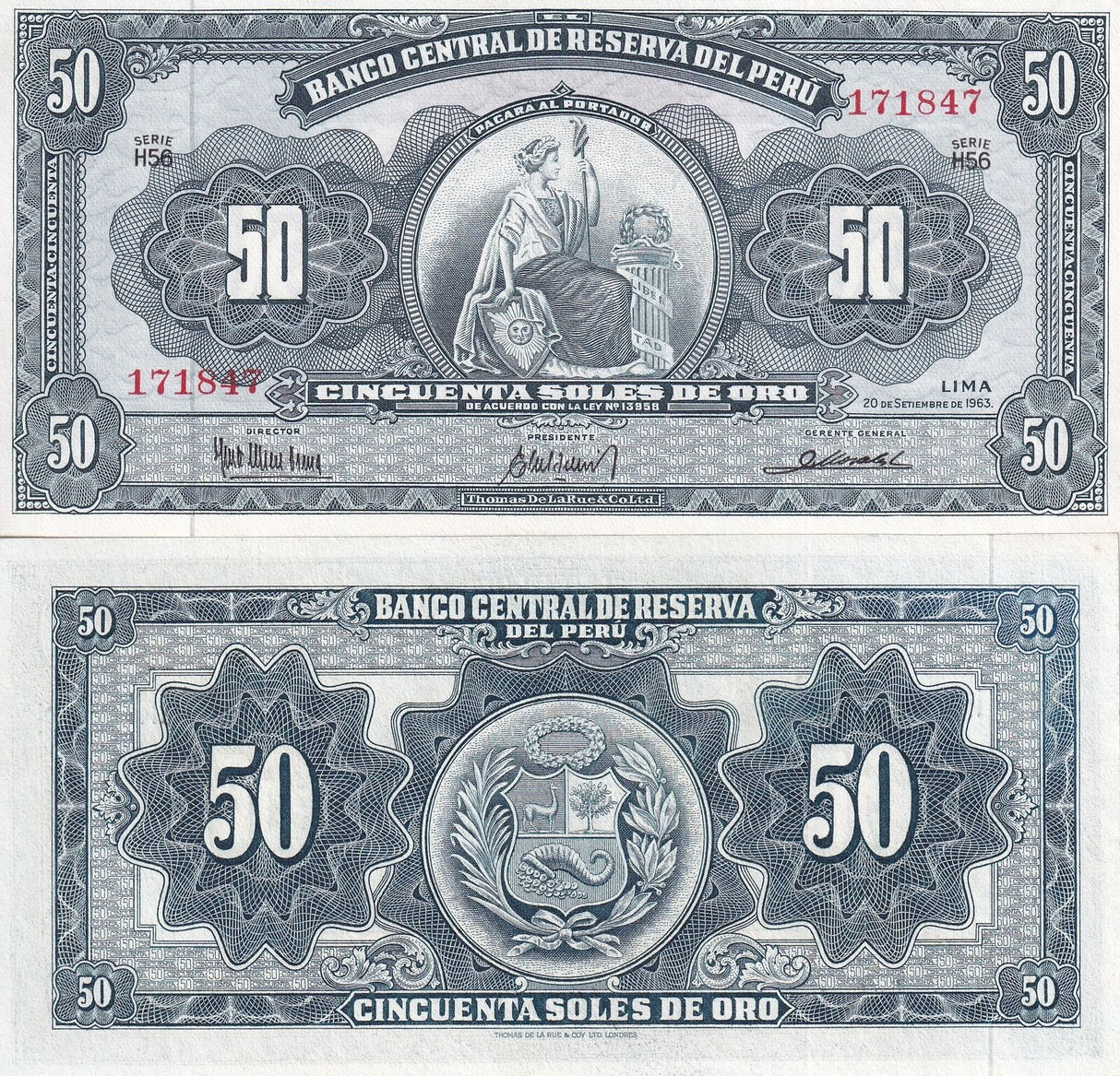 Peru 50 Soles De Oro 1963 P 85 a UNC